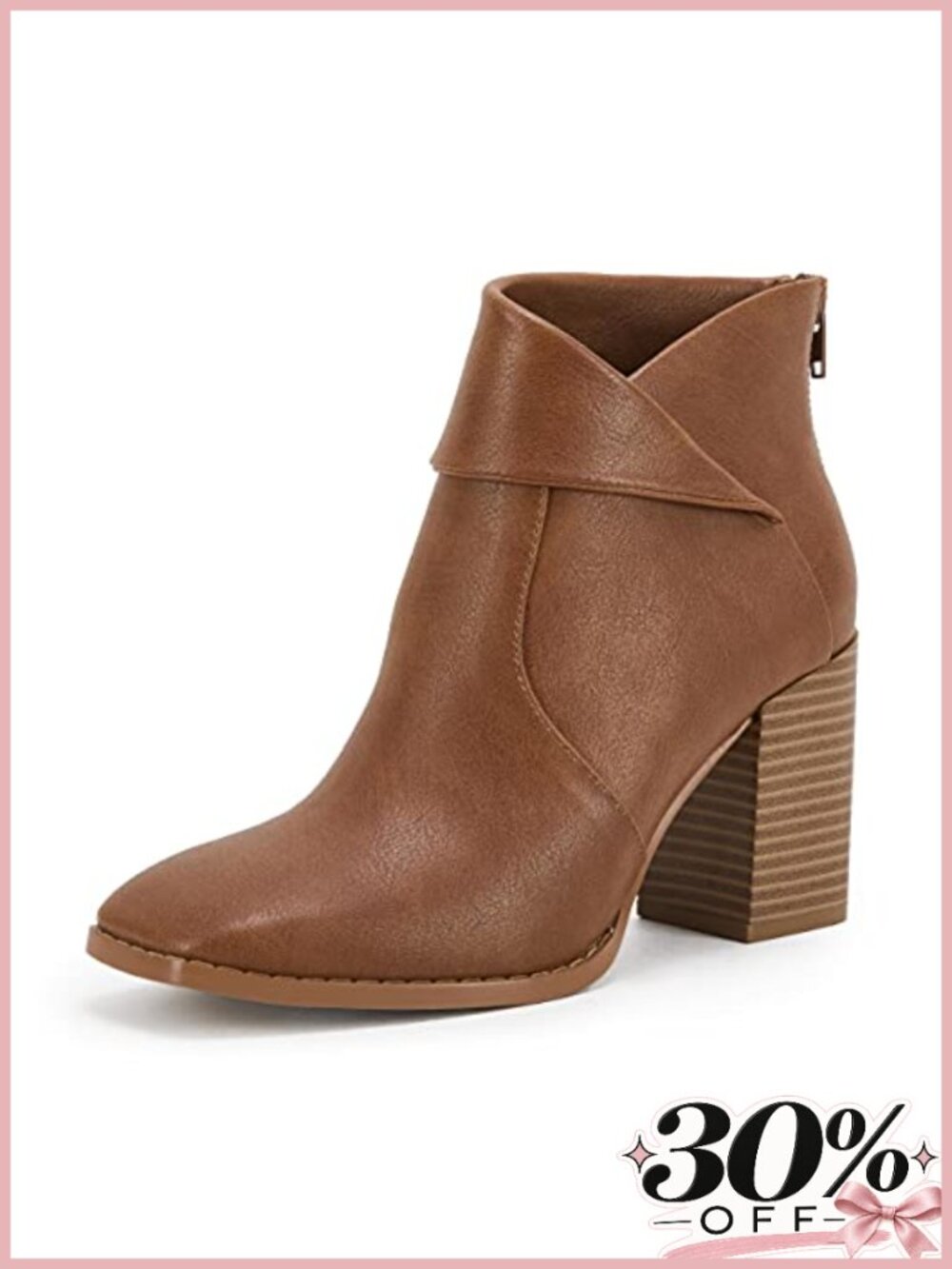 Women's Square Toe Ankle Boots Chunky Stacked Heel Slip On Booties